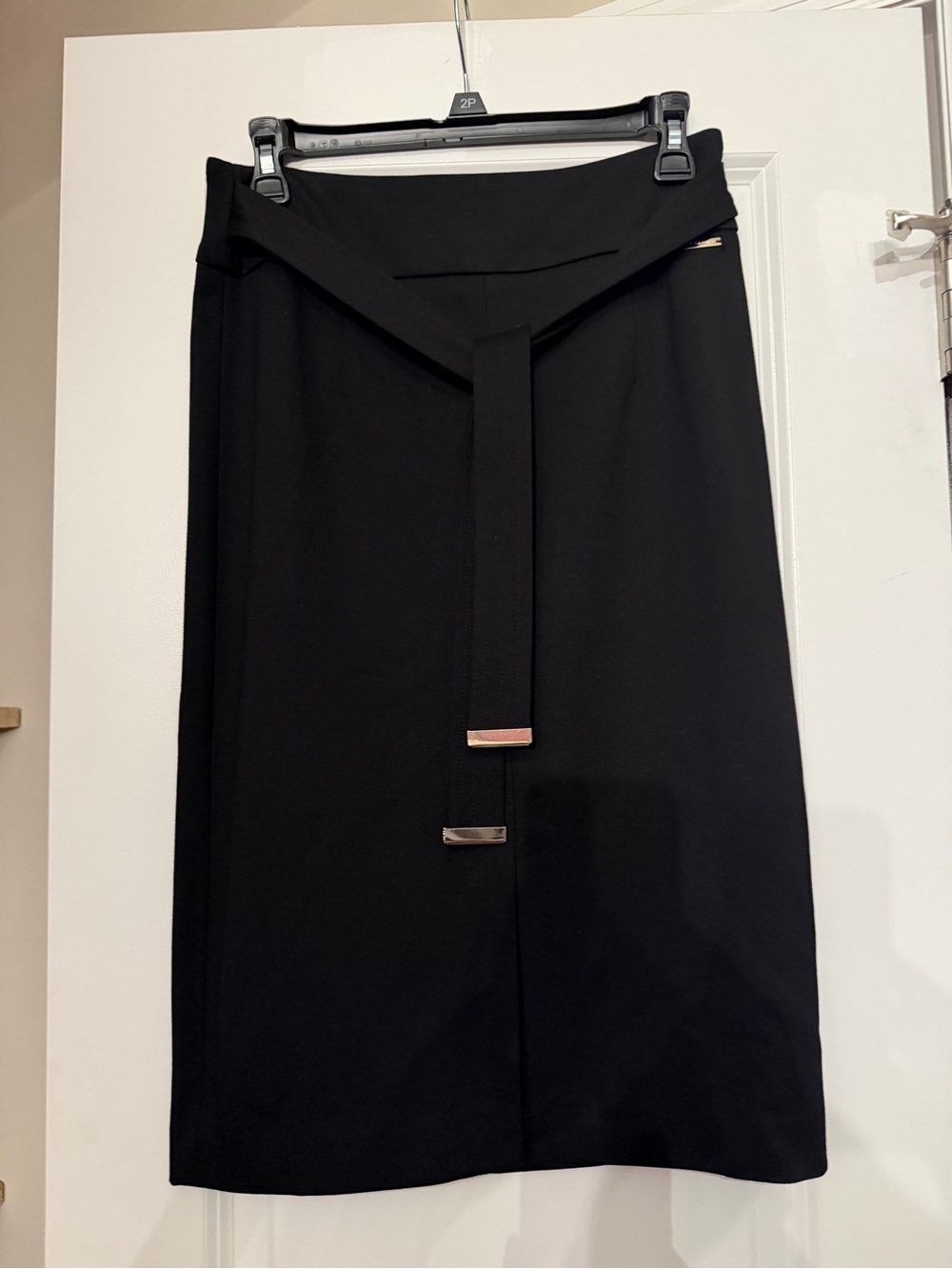 Tahari Black Midi Pencil Skirt with Front Tab Detail